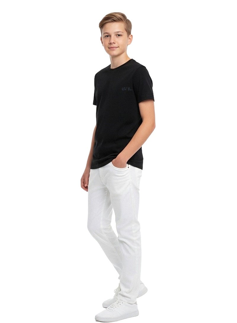 WiNi BEE Boys' Black T-Shirt with Chest Embroidery | Short Sleeve Crew Neck Tee | Classic Cotton Top for Kids Ages 8-16 Years - Image 4